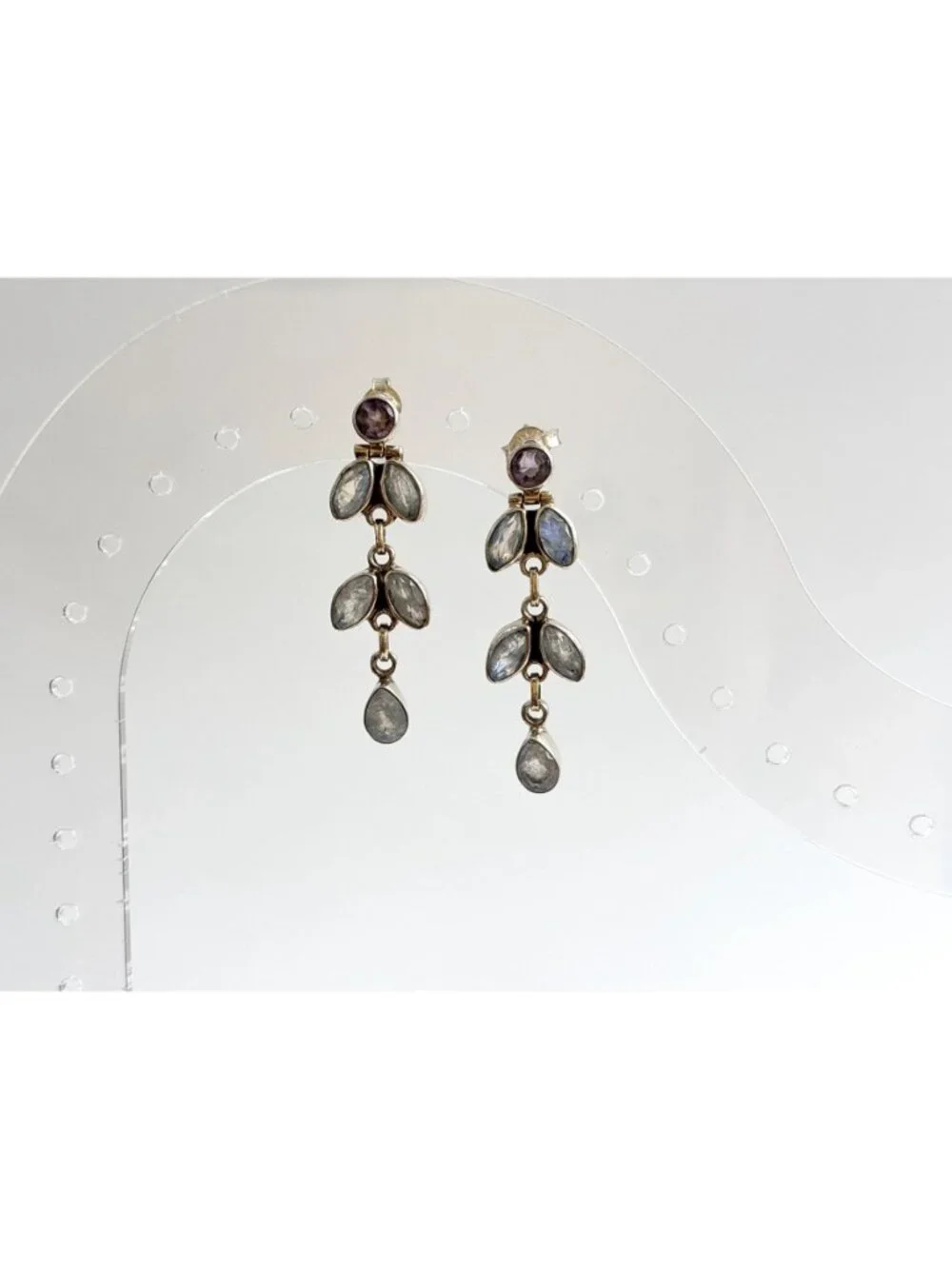 Moonstone Marquise Gemstone Marquise Shaped Vintage Sterling Silver 925 Earrings